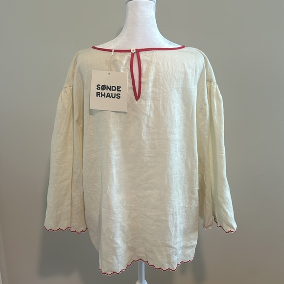 Sønderhaus Linen The West Set Top In Crema W/Red Embroidery NWT Size 2XL - Picture 8 of 12